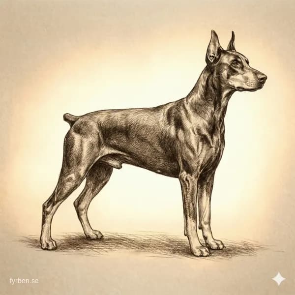 Dobermann - en elegant och kraftfull vakthund med kort svart och rostbrun päls