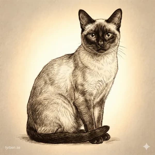 Siames katt med blå ögon och seal point maskteckning