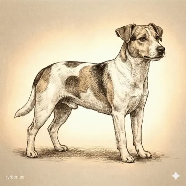 Dansk-svensk gårdshund - en vänlig och alert liten skandinavisk ras med kort vit päls och färgade fläckar